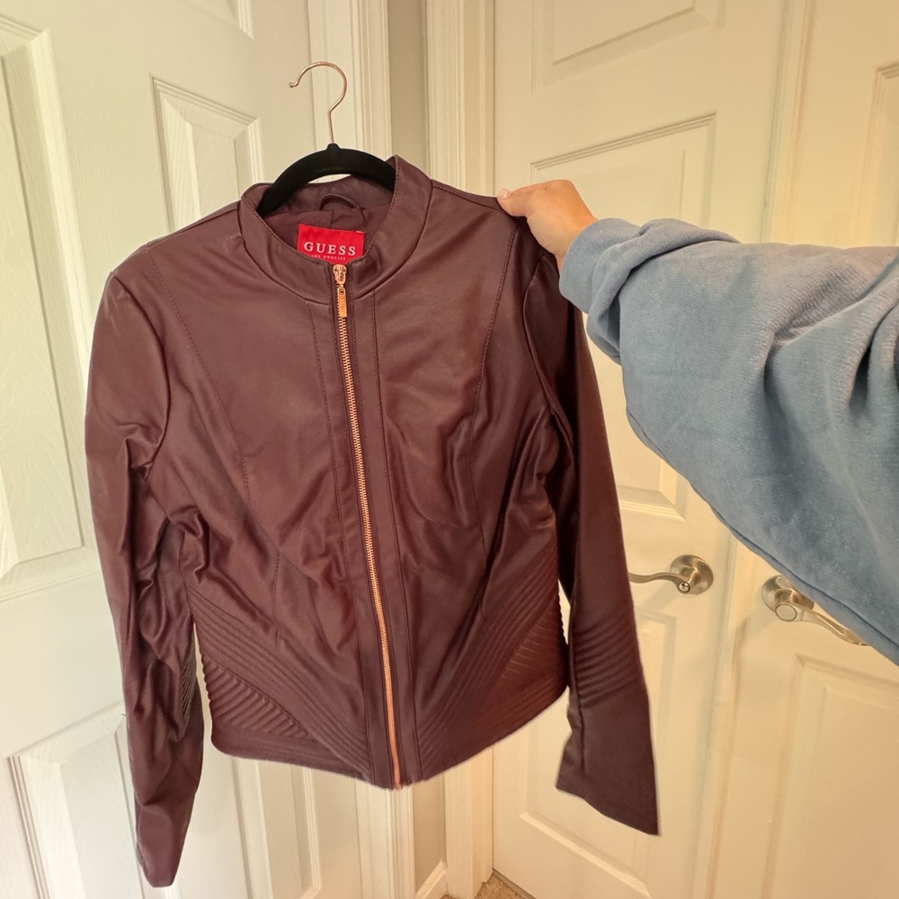 Guess Women's Deep Burgundy Leather Jacket